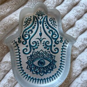 Decorative Hamsa Hand Art with Blue Accents